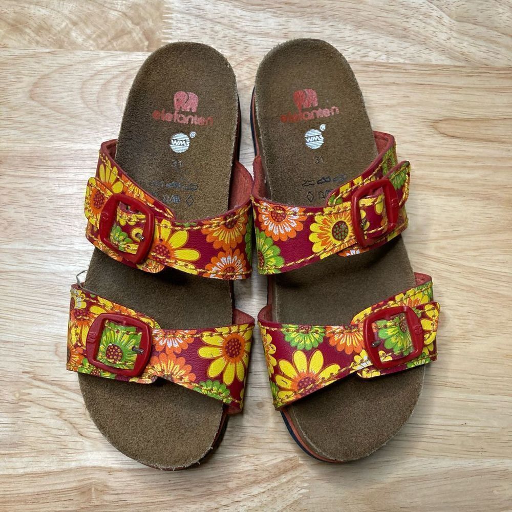 Elefanten Girl’s Bright Sunflower Slip on Double Strap Buckle Sandals, Size 31